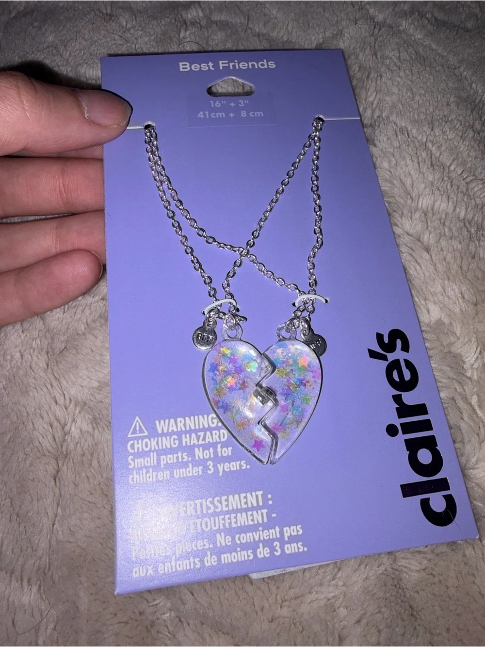 NWT-Claire's Clear Iridescent Star Best Friends Heart Pendant Necklace Set